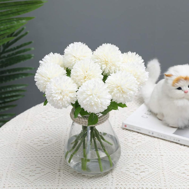 Floweroyal 12pcs Artificial Chrysanthemum Ball Flowers Silk Hydrangea Bridal Wedding Bouquet for Home Garden Party Office Coffee House Decoration (Cream White) - Image 3